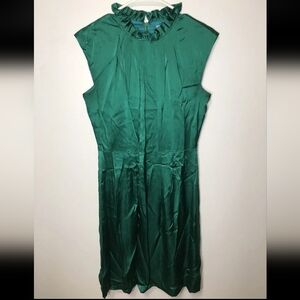 Antonio Melani Green Satin Sleeveless Cocktail Dress Women’s Size 6 Jewel Neck